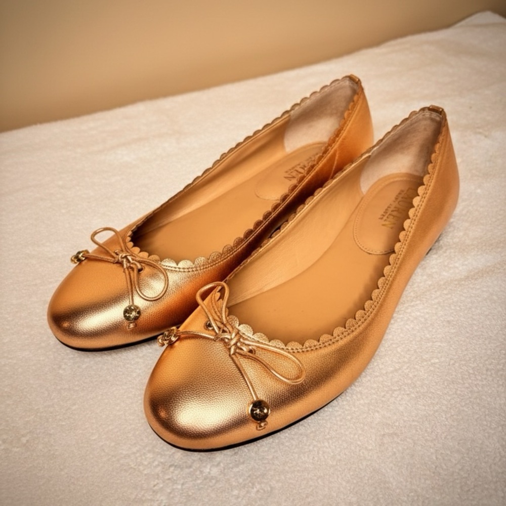 Lauren Ralph Lauren Rose Gold Metallic Scalloped Ballet Flats